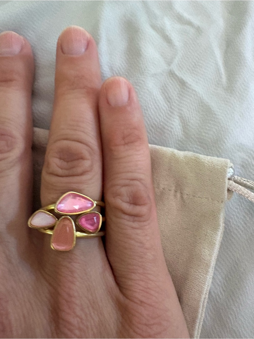 Kendra Scott Gold 3 Stackable Ring with Pink Multi-Stone Accents size 8